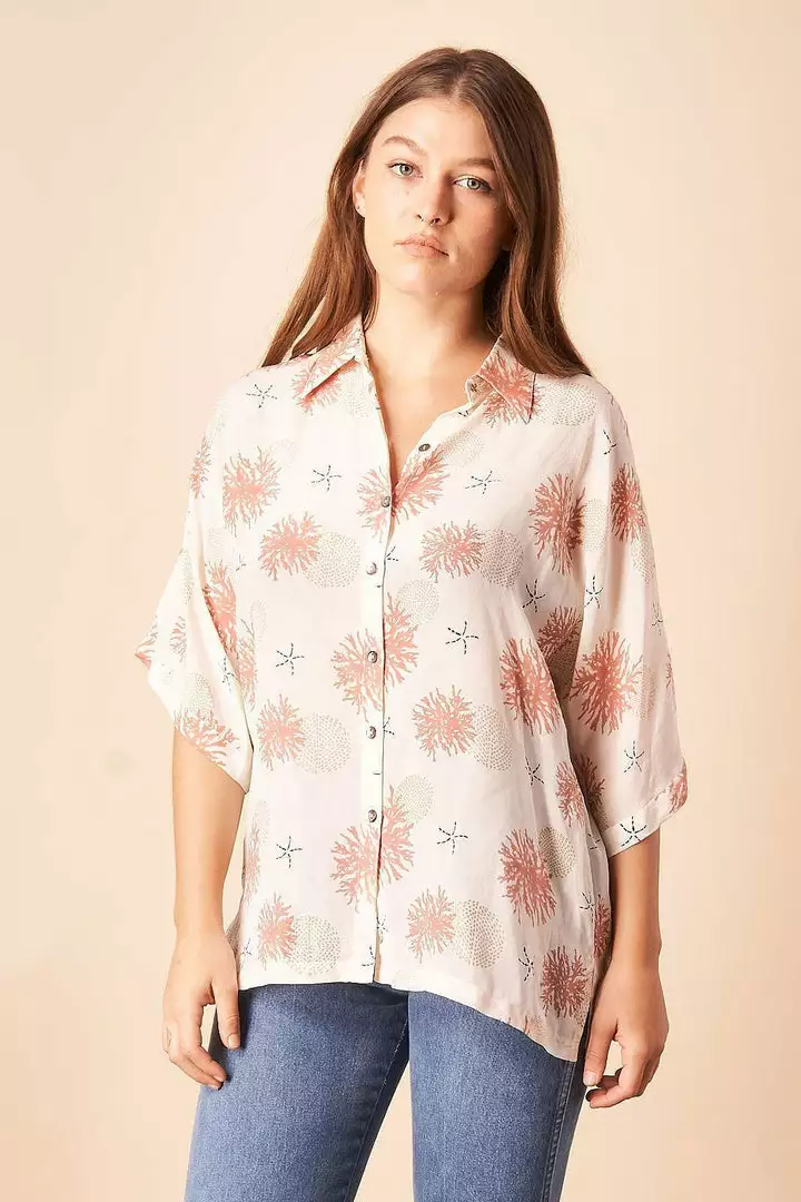 Symbology Seascape Silk Blouse - Cream + Rose Sale 1 Symbology Seascape Silk Blouse - Cream + Rose Sale