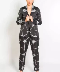 Symbology Silk And Modal Suit In Black & Grey Tie Dye Sale