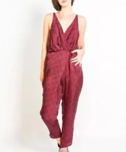 Symbology Special Occasion Silky Strappy Sketched Plaid Jumpsuit - Berry + Black