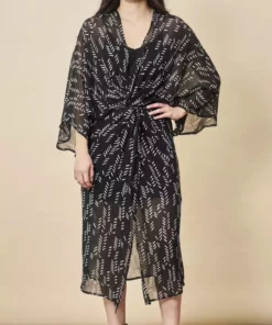 Symbology Stylized Feather Twist Dress - Black + White