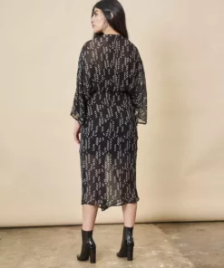 Symbology Stylized Feather Twist Dress - Black + White