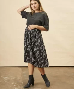 Symbology Sale Stylized Feather Modal Midi Skirt - Black + Cream 11 Symbology Sale Stylized Feather Modal Midi Skirt - Black + Cream