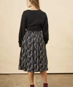 Symbology Sale Stylized Feather Modal Midi Skirt - Black + Cream 10 Symbology Sale Stylized Feather Modal Midi Skirt - Black + Cream