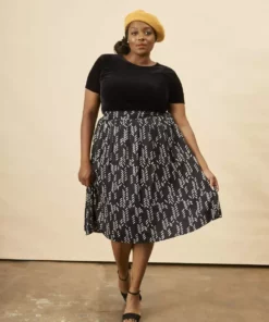 Symbology Sale Stylized Feather Modal Midi Skirt - Black + Cream 9 Symbology Sale Stylized Feather Modal Midi Skirt - Black + Cream