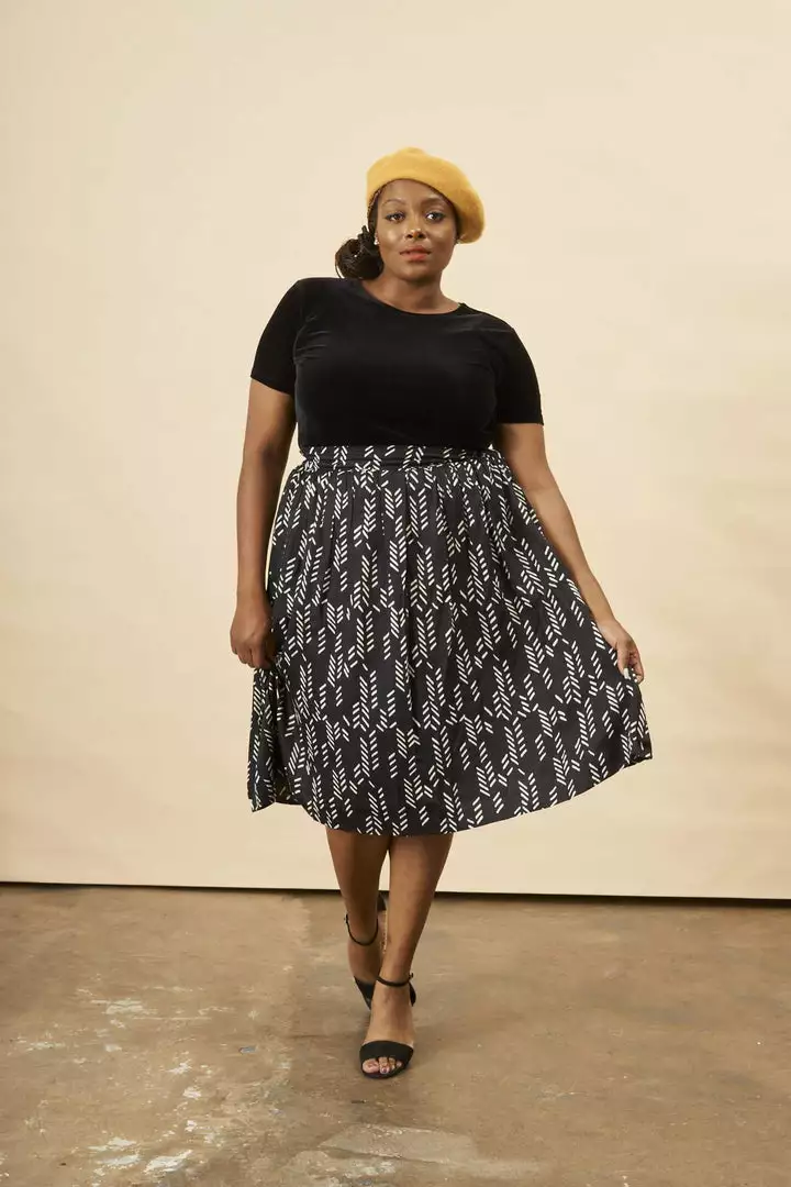 Symbology Sale Stylized Feather Modal Midi Skirt - Black + Cream 3 Symbology Sale Stylized Feather Modal Midi Skirt - Black + Cream