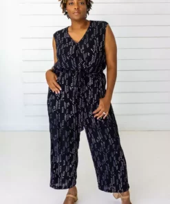 Symbology Stylized Feather Modal Jumpsuit - Black + Cream Special Occasion