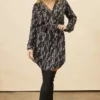 Symbology Best Sellers Stylized Feather Modal Shirtdress - Black + Cream