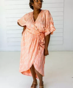 Symbology Stylized Modal Maxi Wrap Dress - Peach