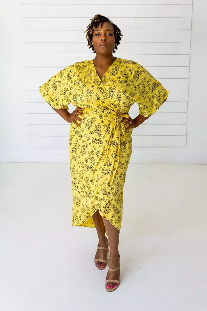 Symbology Special Occasion Tattoo Floral Modal Maxi Wrap - Citron + Black 1 Symbology Special Occasion Tattoo Floral Modal Maxi Wrap - Citron + Black