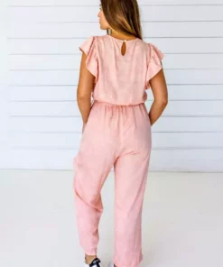 Symbology Tattoo Floral Modal Ruffle Jumpsuit - Blush + Cream