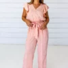 Symbology Tattoo Floral Modal Ruffle Jumpsuit - Blush + Cream