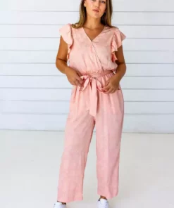 Symbology Tattoo Floral Modal Ruffle Jumpsuit - Blush + Cream