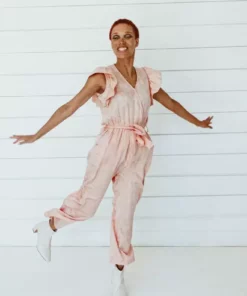 Symbology Tattoo Floral Modal Ruffle Jumpsuit - Blush + Cream