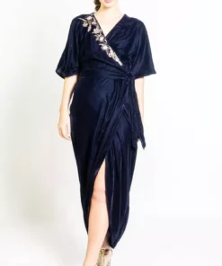 Symbology Special Occasion Velvet Wrap Dress In Midnight Blue
