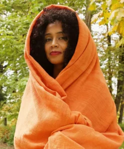 Swahili African Modern Tangerine Gabi Tablecloth / Throw Blanket