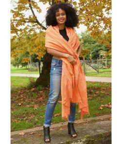 Swahili African Modern Tangerine Gabi Tablecloth / Throw Blanket