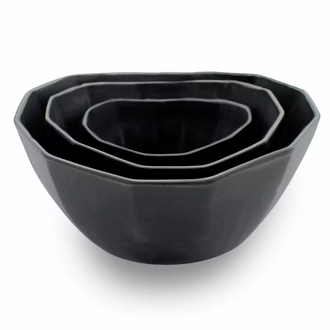 The Bright Angle Porcelain Nesting Bowl Set - Mica Black 1 The Bright Angle Porcelain Nesting Bowl Set - Mica Black