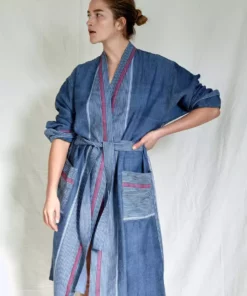Home & Loft Tribeca Unisex Long Turkish Robe - Indigo