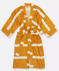 Anchal Home Goods Stripe Unisex Robe - Mustard