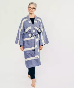 Anchal Stripe Unisex Robe - Slate