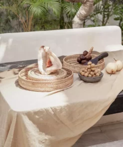 Village Thrive Home Goods Round Woven Rattan Tray 6 Village Thrive Home Goods Round Woven Rattan Tray