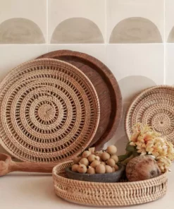 Village Thrive Home Goods Round Woven Rattan Tray 7 Village Thrive Home Goods Round Woven Rattan Tray
