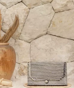 Village Thrive Stripes Rattan Clutch Bag