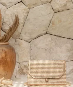 Village Thrive Stripes Rattan Clutch Bag