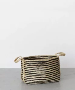 Will & Atlas Home Goods Large Jute Basket - Charcoal Stripe