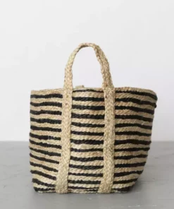 Will & Atlas Home Goods Large Jute Basket - Charcoal Stripe 7 Will & Atlas Home Goods Large Jute Basket - Charcoal Stripe