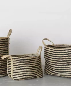 Will & Atlas Home Goods Small Jute Basket - Charcoal Stripe