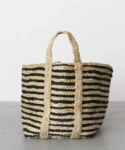 Will & Atlas Home Goods Small Jute Basket - Charcoal Stripe