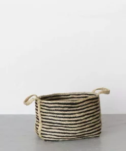 Will & Atlas Home Goods Small Jute Basket - Charcoal Stripe