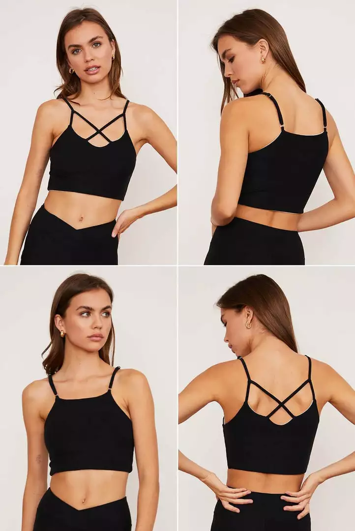 Wolven Activewear + Athleisure Reversible Crisscross Four-Way Recycled Top - Onyx 4 Wolven Activewear + Athleisure Reversible Crisscross Four-Way Recycled Top - Onyx