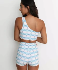 Wolven Reversible One Shoulder Recycled Swimsuit Top - Echo 9 Wolven Reversible One Shoulder Recycled Swimsuit Top - Echo