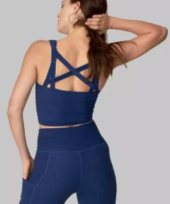 Wolven Activewear + Athleisure Double Cross Recycled Top - Indigo