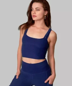 Wolven Activewear + Athleisure Double Cross Recycled Top - Indigo