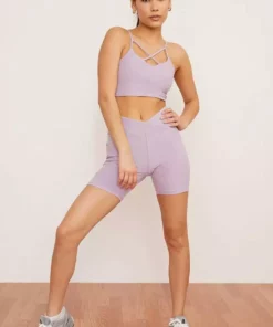 Wolven Activewear + Athleisure Recycled Midi Bike Short - Lavender