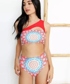 Wolven Reversible One Shoulder Recycled Swimsuit Top - Santorini