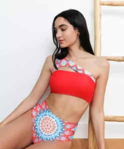 Wolven Swim Reversible High-Waisted Recycled Bikini Bottom - Santorini