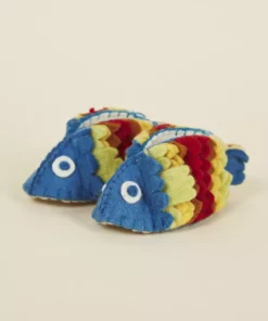 Silk Road Bazaar Wool Baby Booties - Fish