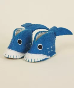 Silk Road Bazaar Wool Baby Booties - Whale