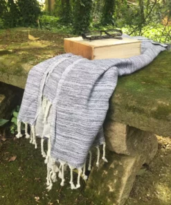 Hilana: Upcycled Cotton Yalova Upcycled Marbled Turkish Towel / Blanket - Blue