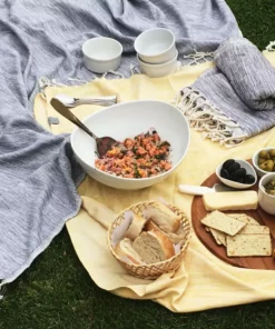 Hilana: Upcycled Cotton Yalova Upcycled Marbled Turkish Towel / Blanket - Blue