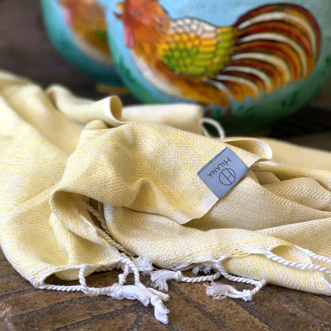 Hilana: Upcycled Cotton Yalova Upcycled Marbled Turkish Towel / Blanket - Yellow Best Sellers 5 Hilana: Upcycled Cotton Yalova Upcycled Marbled Turkish Towel / Blanket - Yellow Best Sellers