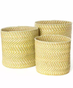 Swahili African Modern Yellow And Natural Maila Milulu Reed Basket