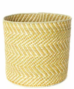 Swahili African Modern Yellow And Natural Maila Milulu Reed Basket